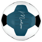 Modern Monogram Naam Script Blauw Voetbal (Gedraaid)