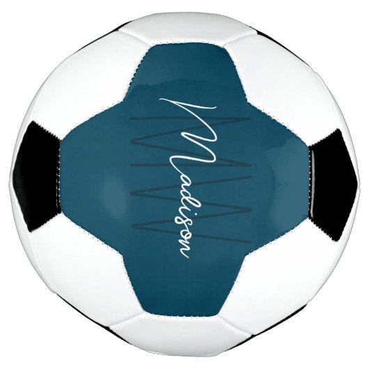 Modern Monogram Naam Script Blauw Voetbal (Gedraaid)