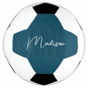 Modern Monogram Naam Script Blauw Voetbal