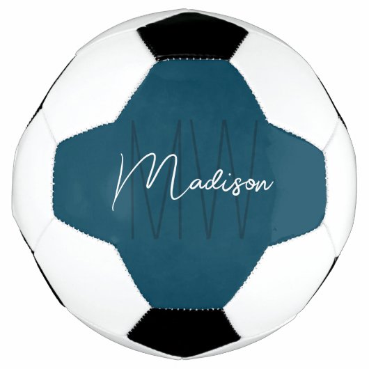 Modern Monogram Naam Script Blauw Voetbal (Voorkant)