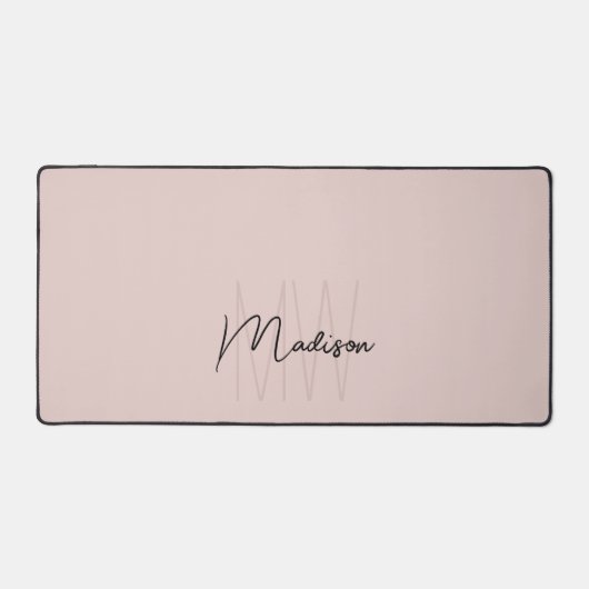 Modern Monogram Naam Script Blush Pink Bureaumat (Voorkant)