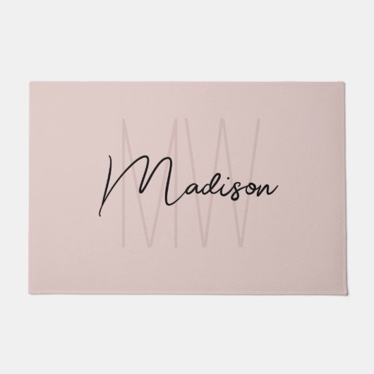 Modern Monogram Naam Script Blush Pink Deurmat (Voorkant)
