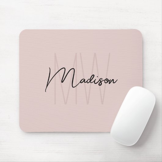 Modern Monogram Naam Script Blush Pink Muismat (Met muis)