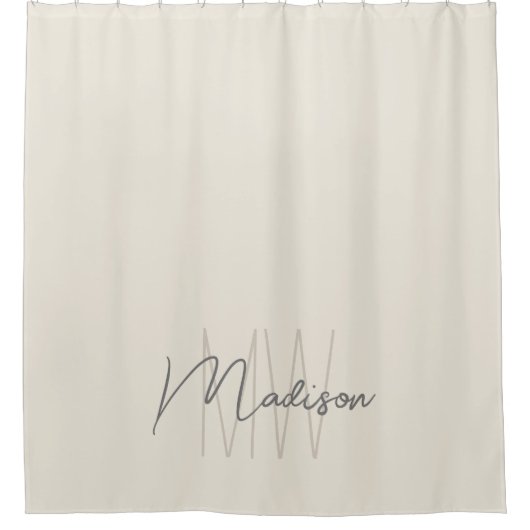 Modern Monogram Naam Script Cream Douchegordijn (Voorkant)