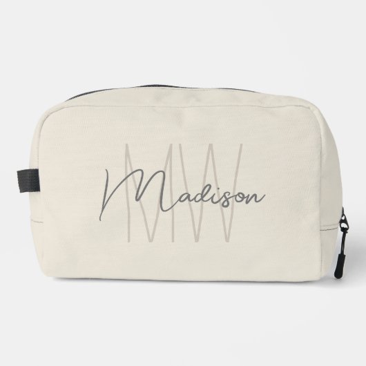 Modern Monogram Naam Script Cream Toilettasje (Voorkant)