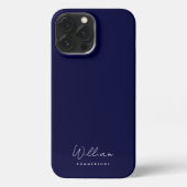 Modern Monogram Naam Script Elegant Midnight Blue iPhone Hoesje (Achterkant)