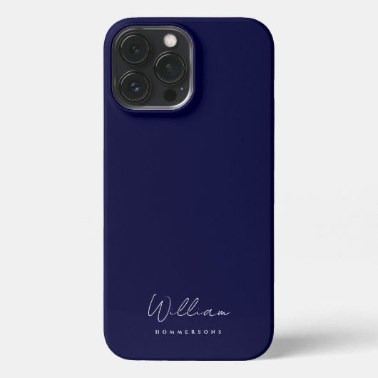 Modern Monogram Naam Script Elegant Midnight Blue iPhone Hoesje (Achterkant)