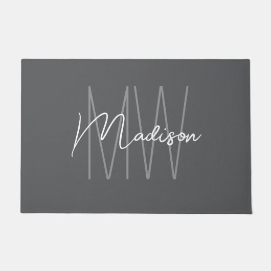 Modern Monogram Naam Script Grijs Deurmat (Voorkant)