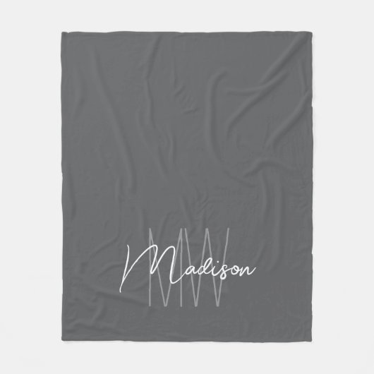 Modern Monogram Naam Script Grijs Fleece Deken (Voorkant)
