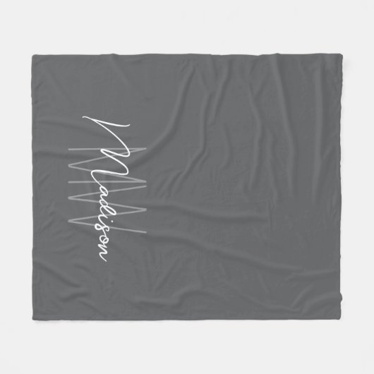 Modern Monogram Naam Script Grijs Fleece Deken (Voorkant (Horizontaal))