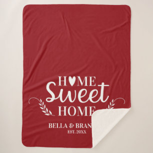 Modern Monogram Naam Script Red Sherpa Blanket Deken