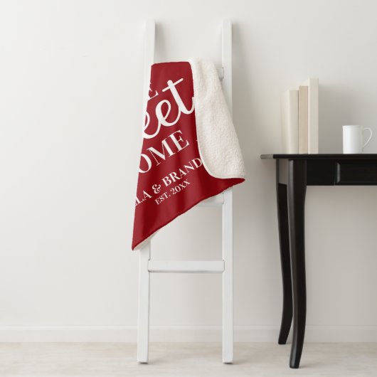 Modern Monogram Naam Script Red Sherpa Blanket Deken (In situ)