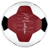 Modern Monogram Naam Script Rood Voetbal (Gedraaid)