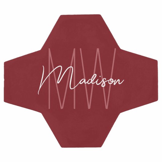 Modern Monogram Naam Script Rood Voetbal (Enkel)