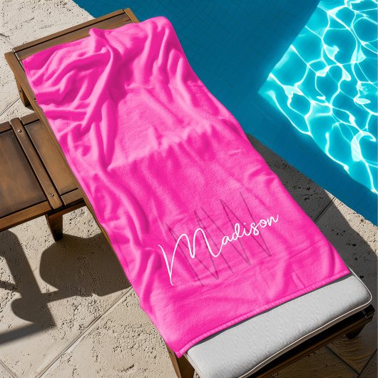 Modern Monogram Naam Script Roze Strandlaken