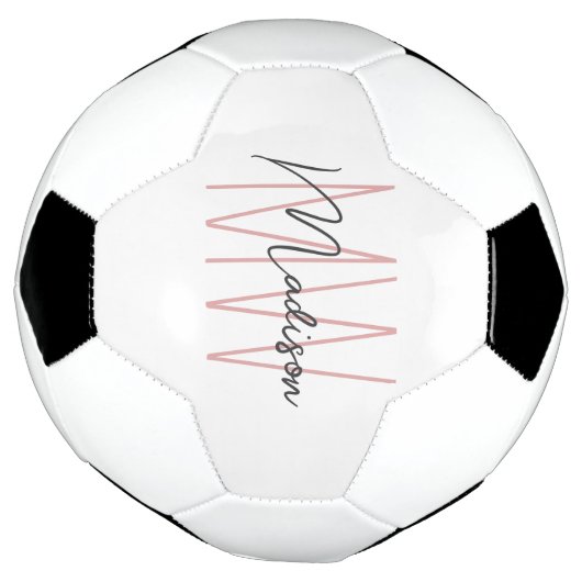 Modern Monogram Naam Script Wit Roze Voetbal (Gedraaid)