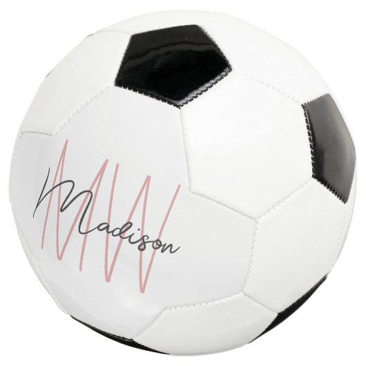 Modern Monogram Naam Script Wit Roze Voetbal (Drie kwart)