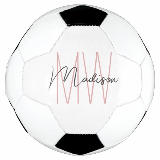 Modern Monogram Naam Script Wit Roze Voetbal (Voorkant)
