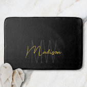 Modern Monogram Naam Script Zwart Goud Badmat