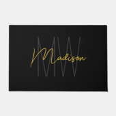 Modern Monogram Naam Script Zwart Goud Deurmat (Voorkant)