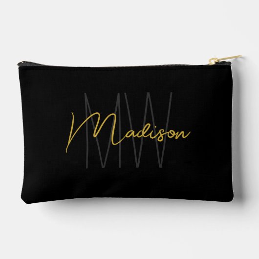 Modern Monogram Naam Script Zwart Goud Etui (Achterkant)