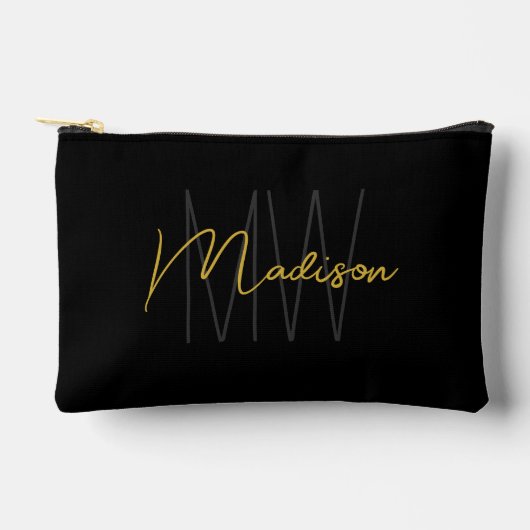 Modern Monogram Naam Script Zwart Goud Etui (Voorkant)