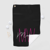 Modern Monogram Naam Script Zwart Roze Golfhanddoek (Insitu)