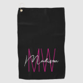 Modern Monogram Naam Script Zwart Roze Golfhanddoek (Voorkant)