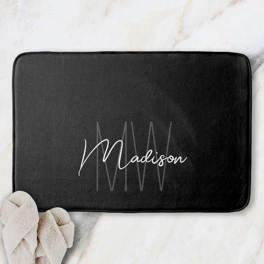 Modern Monogram Naam Script Zwart Wit Badmat