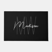 Modern Monogram Naam Script Zwart Wit Deurmat (Voorkant)