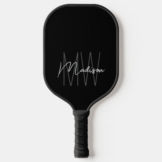 Modern Monogram Naam Script Zwart Wit Pickleball Paddle (Voorkant)
