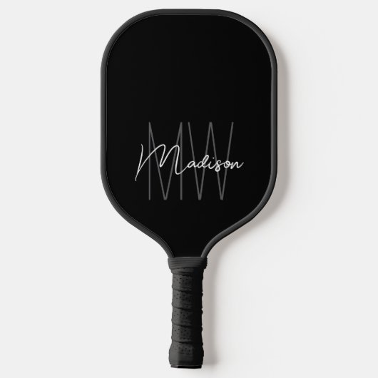 Modern Monogram Naam Script Zwart Wit Pickleball Paddle (Achterkant)