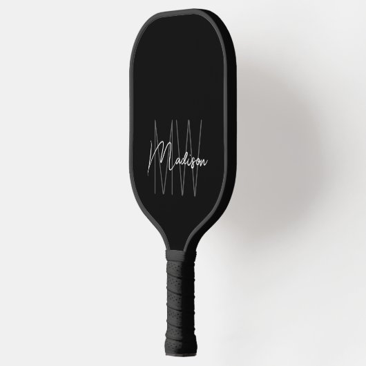 Modern Monogram Naam Script Zwart Wit Pickleball Paddle (Links)