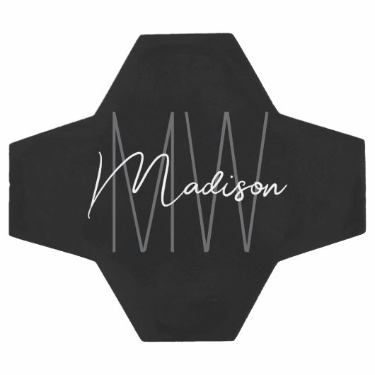 Modern Monogram Naam Script Zwart Wit Voetbal (Enkel)