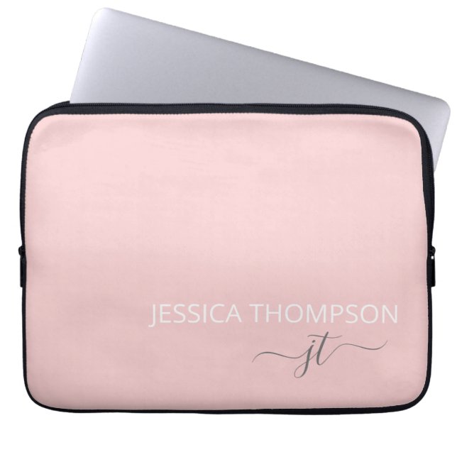 Modern monogram naam Stijlvol Blush Pink Girly Laptop Sleeve (Voorkant)
