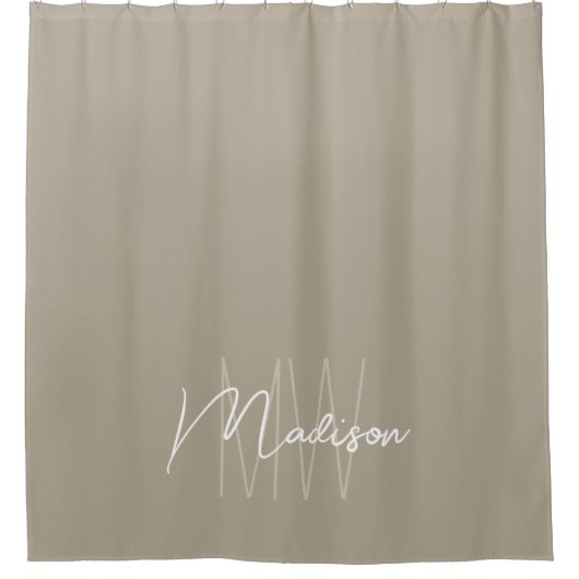 Modern monogram naamscript beige douchegordijn (Voorkant)
