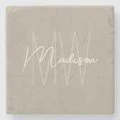 Modern monogram naamscript beige stenen onderzetter (Voorkant)