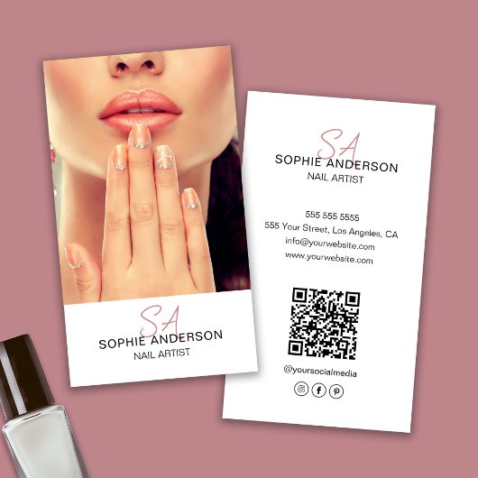 Modern Monogram Nail Artist White Visitekaartje