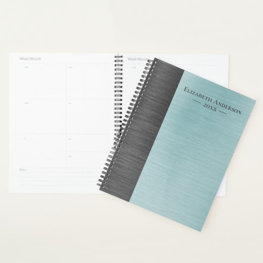 Modern Monogram Name Brushed Metal Daily Planner (Display)