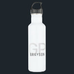 Modern Monogram Name Gray White Personalized Waterfles<br><div class="desc">Professional and understated personalized gray and white stainless steel water bottle with a simpcustom masculine monogram with 2 initiële nieuwsbrieven,  and name you can edit to any fonts or coau design a elegant metal water bottle that looks great the Office or school or school.</div>