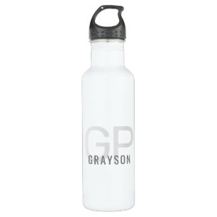 Modern Monogram Name Gray White Personalized Waterfles