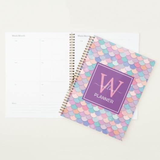 Modern Monogram Name Initiaal Mermaid Paars Planner (Display)