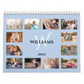Modern Monogram Name Light Blue Custom Photo Kalender (Hoes)