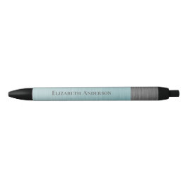 Modern Monogram Name Teal Blue Brushed Metal Zwarte Inkt Pen
