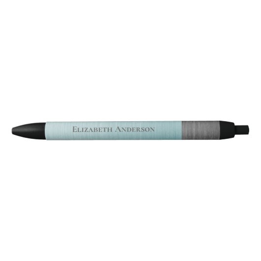 Modern Monogram Name Teal Blue Brushed Metal Zwarte Inkt Pen (Voorkant)