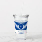 Modern monogram Nautical Blue Stripes Acryl Drinkbeker (Achterkant)