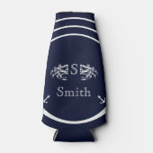 Modern Monogram Nautilus Marineblauw Witte Krab Flesjeskoeler (Voorkant)