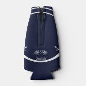 Modern Monogram Nautilus Marineblauw Witte Krab Flesjeskoeler (Achterkant)