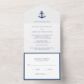 Modern Monogram nautisch anker Elegante bruiloft All In One Uitnodiging (Binnen)