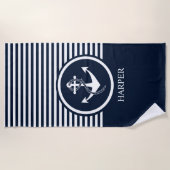 MODERN MONOGRAM NAUTISCH NAVY EN WITTE STRIPEN STRANDLAKEN (Voorkant)